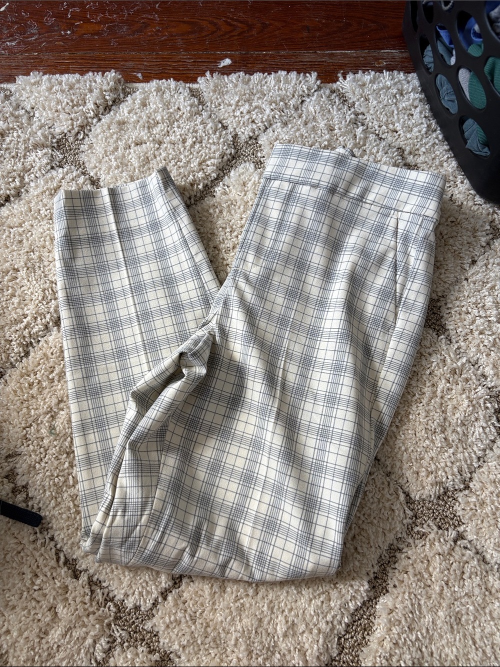 Banana Republic Cream and Gray Plaid Chinos